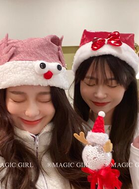 创意红色蝴蝶结圣诞帽搞怪拍照可爱帽子发饰女圣诞节装扮道具头饰