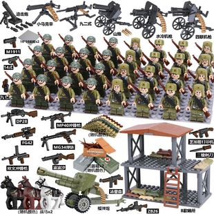 兼容乐高二战人仔八路军士兵美军小人偶哨所场景瞭望哨塔拼装玩具