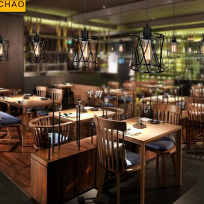 极速American Vintage Stsyle Wrought Iron Net Loft Pendant Li