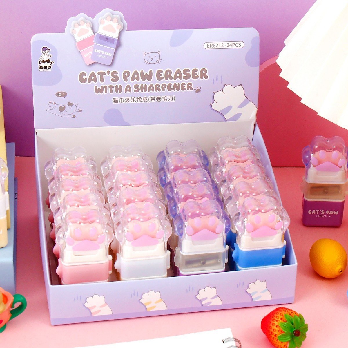 猫爪创意可爱滚轮橡皮擦双叶橡皮学生文具卷笔刀橡皮礼物奖励,文具电教/文化用品/商务用品,橡皮,淘宝优惠券,粉丝福利购,淘宝优惠卷