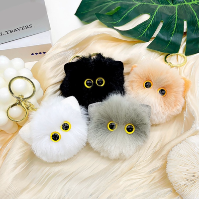 腮红猫猫球钥匙扣毛绒玩偶挂件女包包精致公仔小饰品