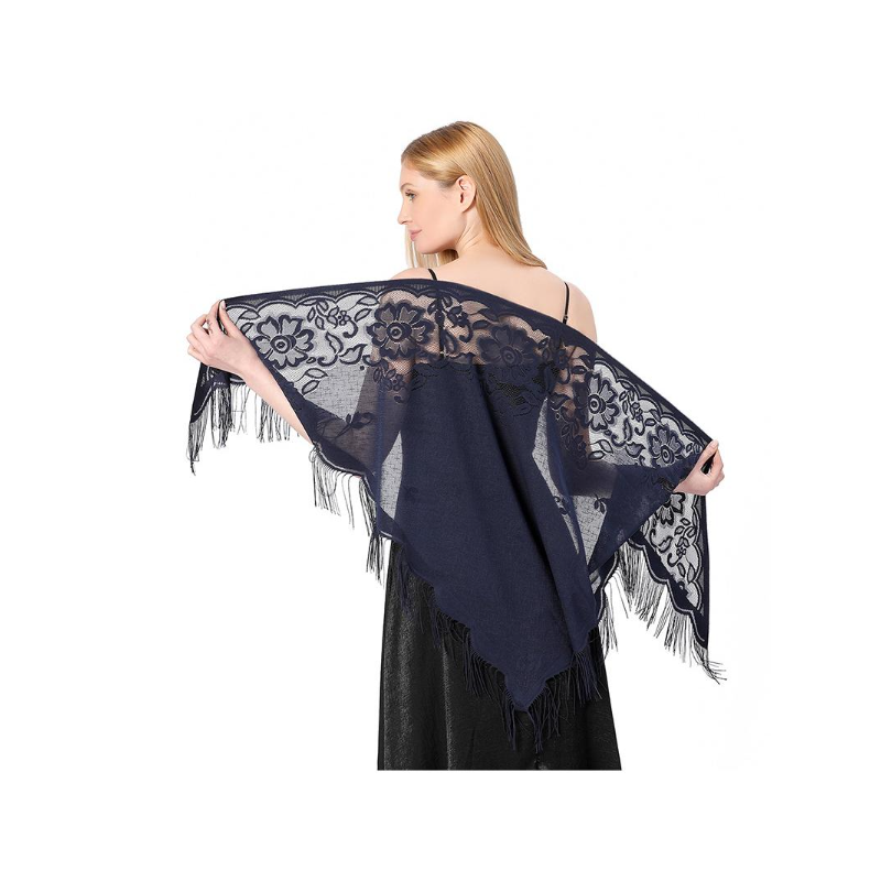 2025夏季女款旗袍披肩薄款斗篷流苏蕾丝外搭红黑白色3角巾