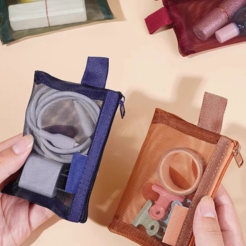 透明网纱复古零钱包收纳袋小包钥匙卡片口红化妆品包