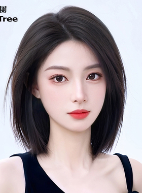 假发女全头套真发真人发丝自然减龄新款偏分锁骨发短发整顶假发套