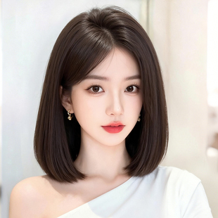 假发全头套女仿真人发自然隐形无痕蕾丝中分锁骨发短发整顶假发套