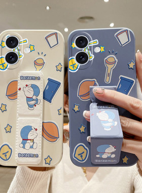 飞吻哆啦A梦适用于iPhone17手机壳新款苹果16ProMAX防摔磁吸支架15Pro苹果14/13Pro/12/11折叠腕带XR全包硅胶