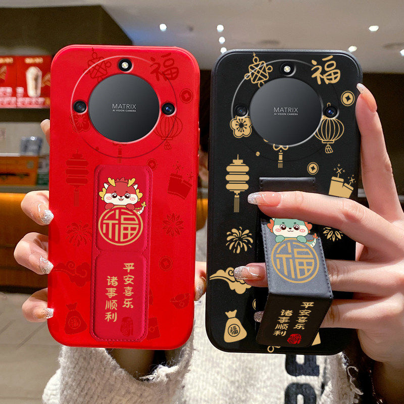 适用于荣耀X70手机壳男女款新款WIN/GTPro全包X60GT防摔款50龙年福龙网红新款磁吸支架power折叠腕带硅胶软壳