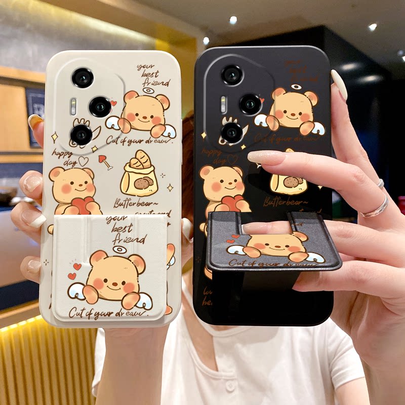 适用于荣耀500Pro手机壳400/300Ultra/200荣耀100女款80Pro折叠腕带支架90磁吸60可爱小熊500防摔全包软壳