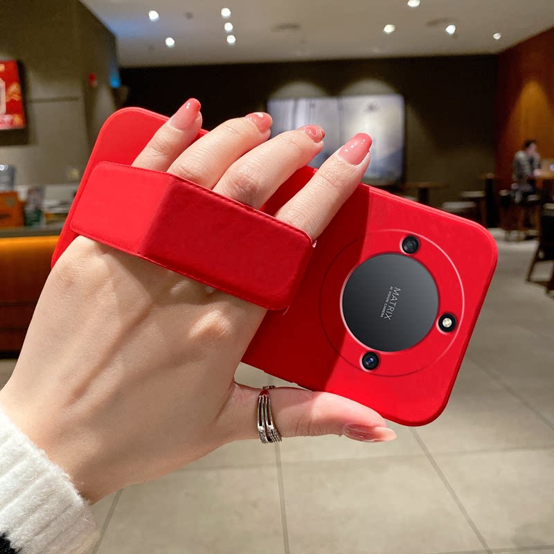 适用于荣耀X70手机壳防摔荣耀Power简约纯色GT皮革支架款X60GT/50磁吸支架荣耀X70i/50Pro折叠腕带硅胶软壳款