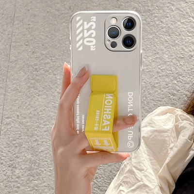适用苹果16E手机壳16ProMax/15plus磁吸支架iPhone14Pro/13/12/11透明款潮牌腕带套XS/8个性男女款高级感小众