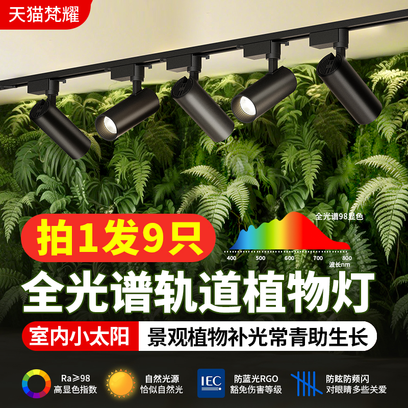 植物补光生长灯LED轨道射灯全光谱自然光室内绿植景观墙生态造景