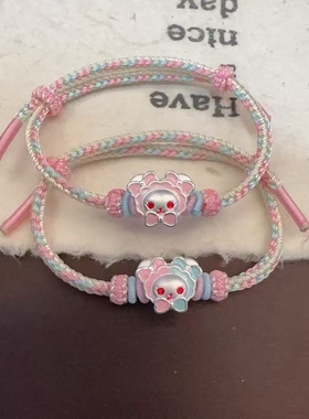 足银999纯银兔熊手工编绳手链可爱百搭高级送闺蜜女友生日礼物