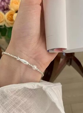 2025年新款足银999年年有鱼碎银子手链高颜值显白ins风珍珠手饰