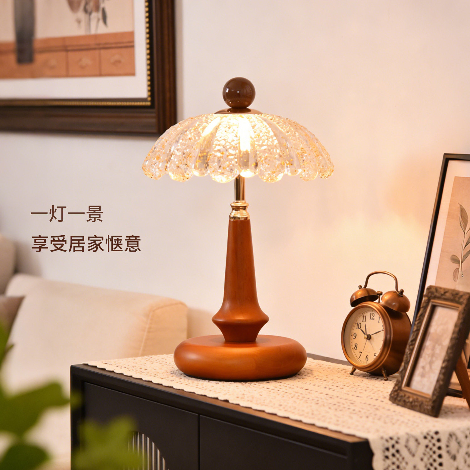 实木中古风台灯卧室床头灯图片