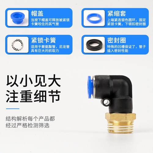 气动接头PL直角弯通M5/M6螺纹弯头90度气管快插PL8-02/8-03/10-04