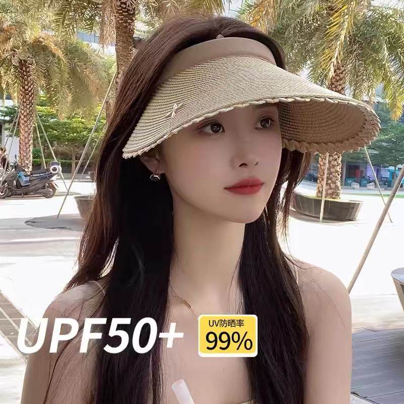 防晒帽子女夏季2026新款拉菲草防紫外线沙滩海边大帽檐空顶遮阳帽