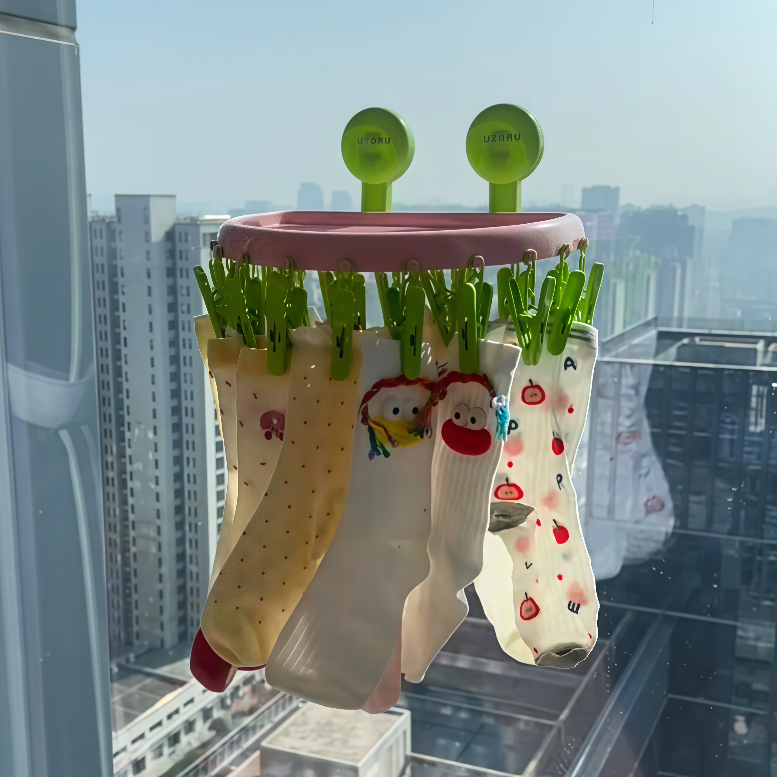多巴胺吸盘折叠晾衣架壁挂式阳台晾晒袜子内衣鞋子省空间多夹挂架