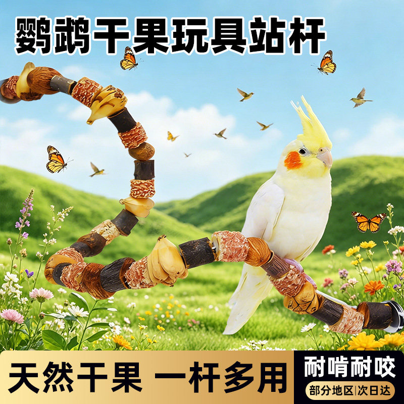 鹦鹉干果站杆玩具原木坚果玉米芯山菠萝啃咬磨牙装饰秋千站杆爬梯
