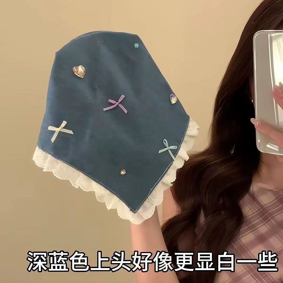 甜酷风牛仔蓝蕾丝头巾发