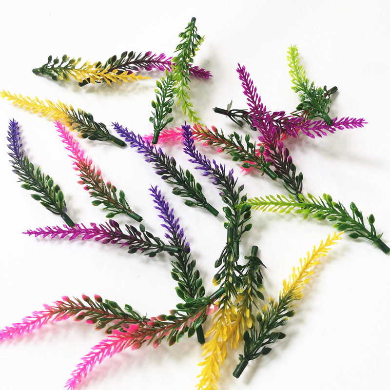 新款塑料花束配草薰衣草丝带花装饰材料婚庆点缀仿真草幼儿园环创