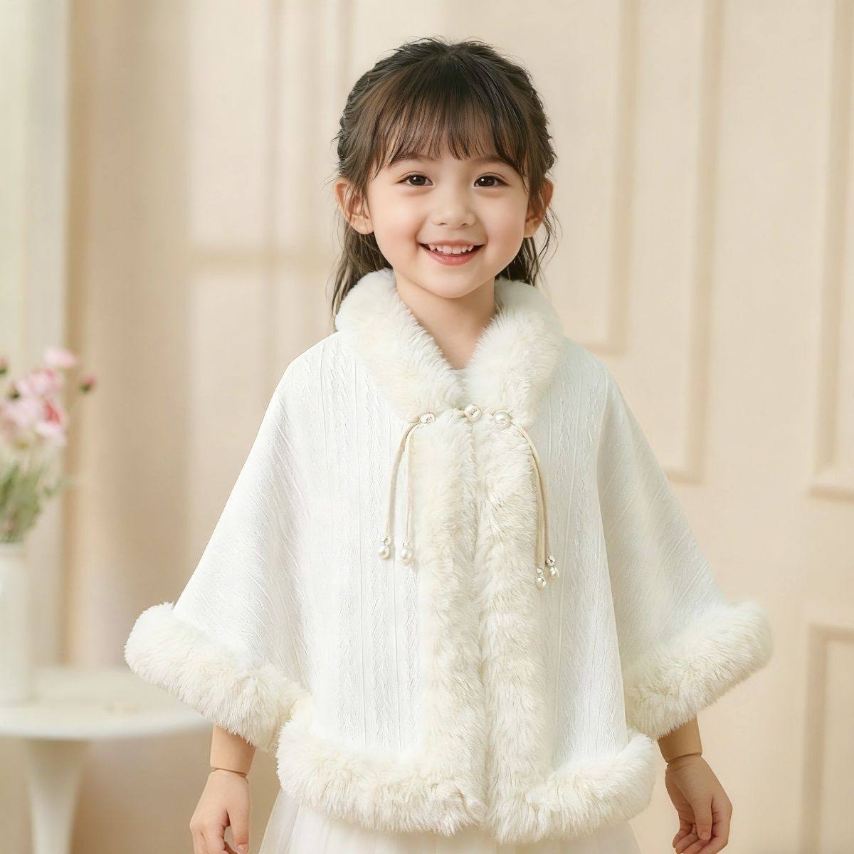 2025年国风儿童斗篷披肩气质高端加绒加厚保暖毛绒外套新款秋冬,童装/婴儿装/亲子装,汉服,淘宝优惠券,粉丝福利购,淘宝优惠卷