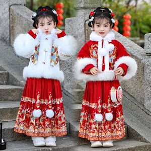 儿童汉服冬季女童拜年服加厚洋气中国风唐装日常过年喜庆套装女宝