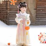 女童汉服2025冬款古风小女孩公主古装唐装表演服超仙加绒连衣襦裙