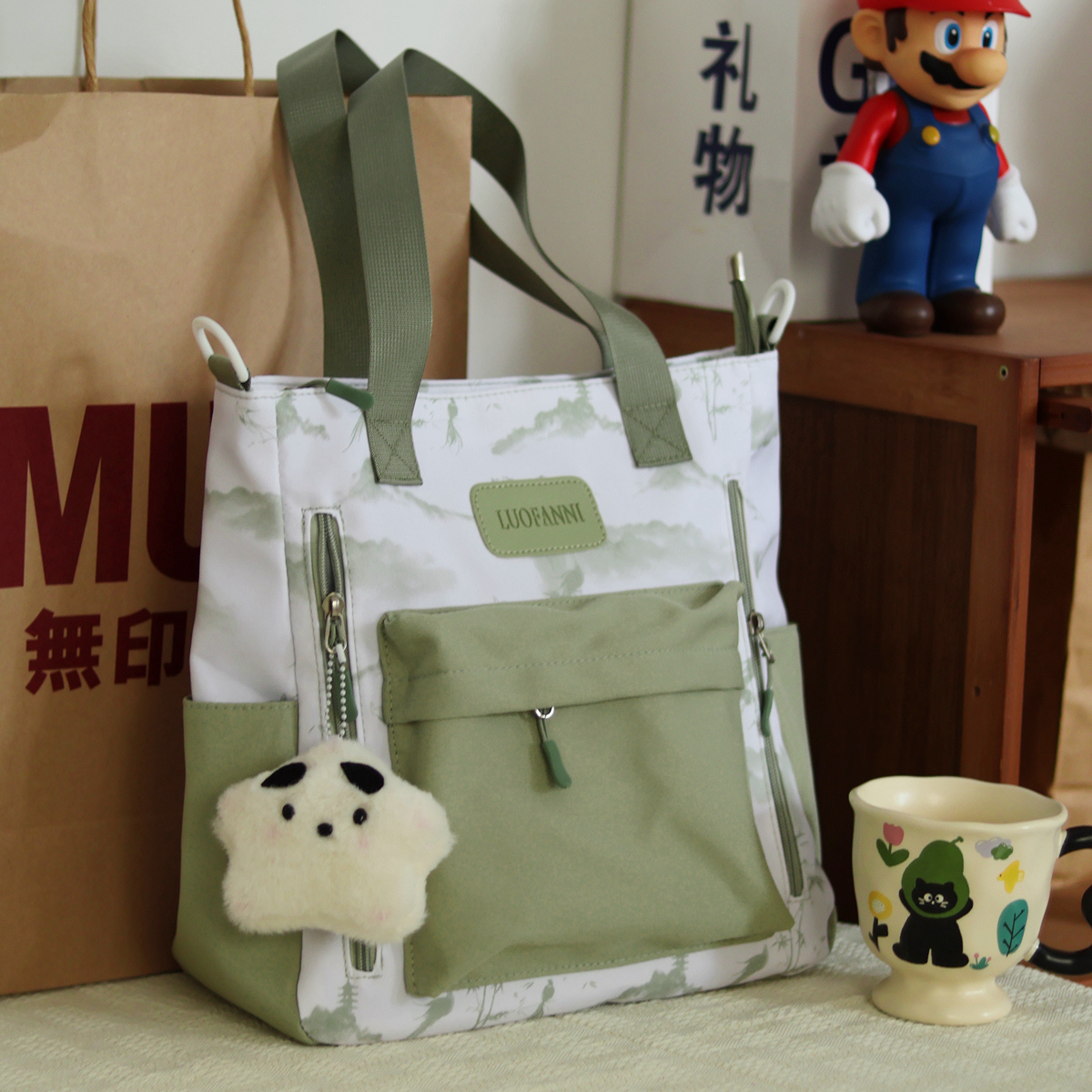 新中式国风大学生女生上课通勤补课包大容量百搭单肩斜挎包手提袋