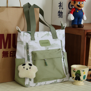 新中式 国风大学生女生上课通勤补课包大容量百搭单肩斜挎包手提袋