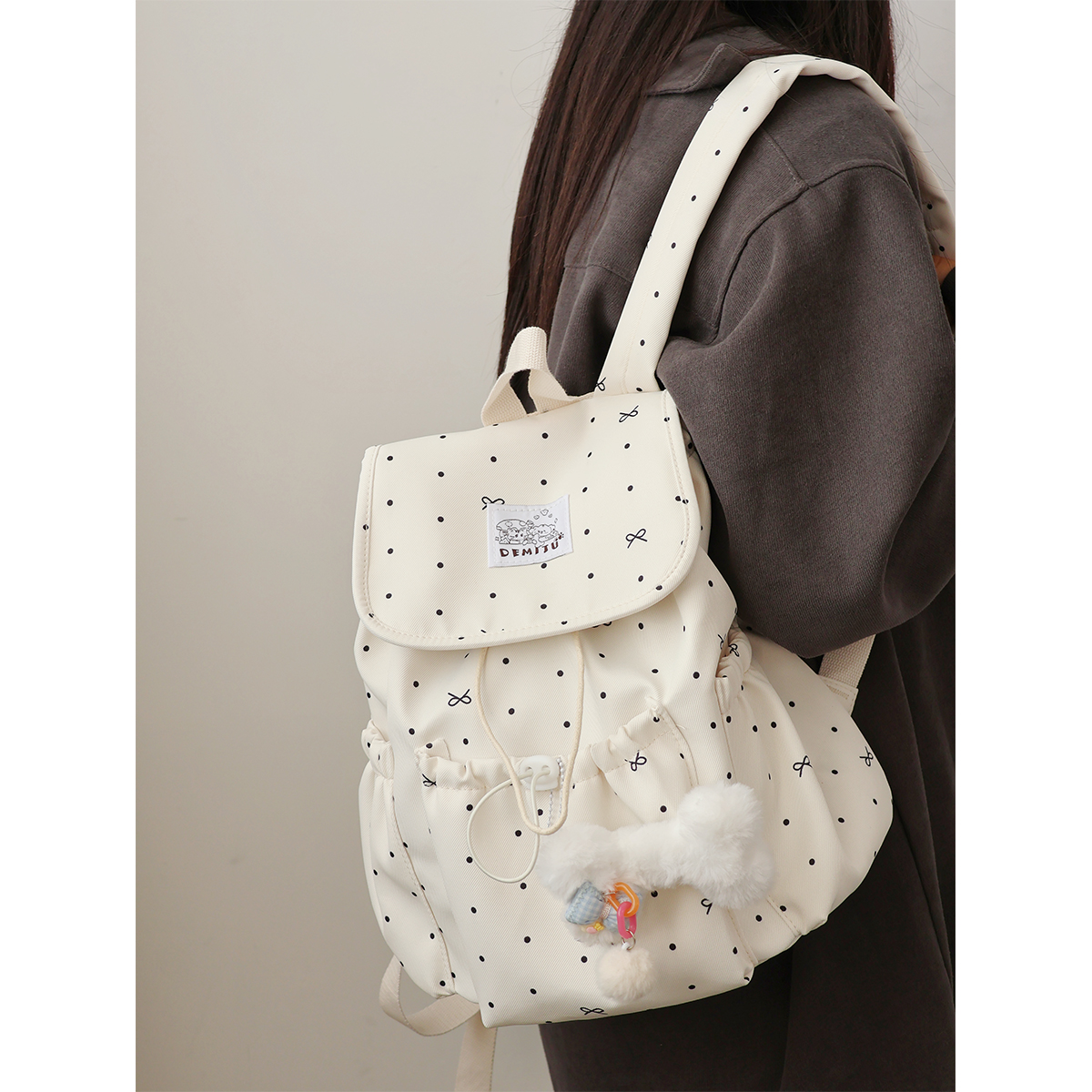 日系ins风高颜值小众波点双肩包