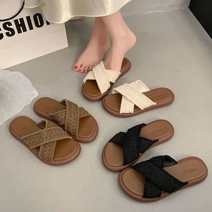 网红法式 一字拖鞋 女夏外穿2025新款 增高防滑配裙子低跟凉拖鞋