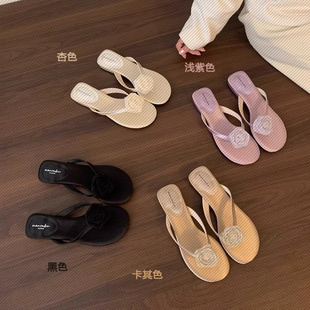 外穿海边沙滩凉鞋 仙女鞋 夏季 夹脚拖鞋 配裙子低跟凉拖鞋 人字拖女款