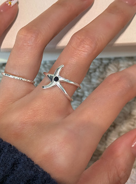 夏日海滩风海星开口戒指女小众设计夸张食指戒高级可调节配饰指环