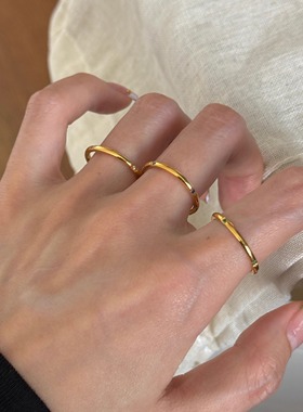 蓝绿白小钻3个装套装戒指女细款素圈简约基础百搭叠戴指环组合