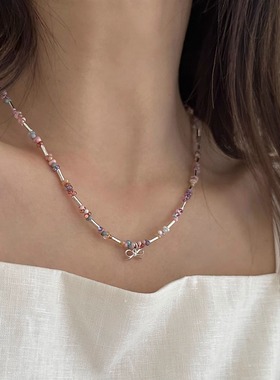 豌豆饰物纯银串珠蝴蝶结项链