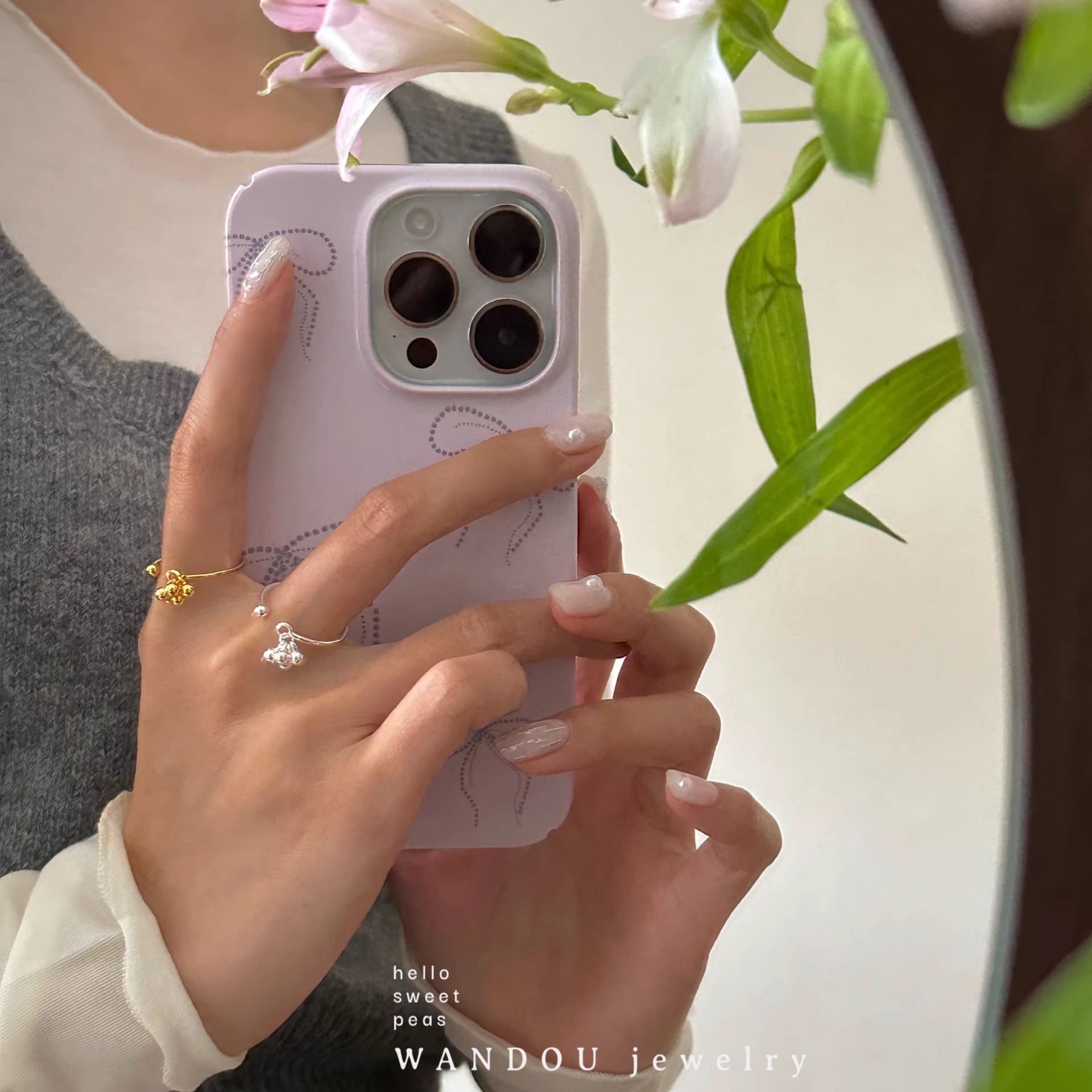 小珠珠设计豌豆饰物纯银戒指小众