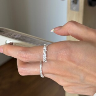 S925纯银拉丝星星镶钻带钻戒指女轻奢高级感指环磨砂银简约食指戒