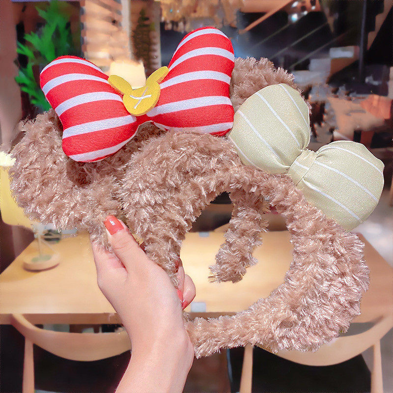 秋冬毛绒蝴蝶结洗脸发箍女米老鼠波点头饰兔耳朵头箍成人儿童发饰