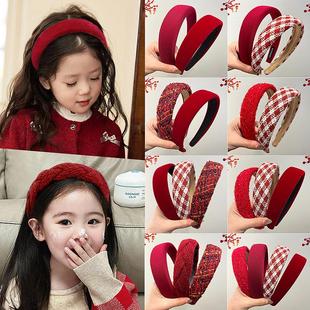 2025新年红色喜庆发箍女高颅顶宽边海绵洗脸发卡头箍女童过年发饰