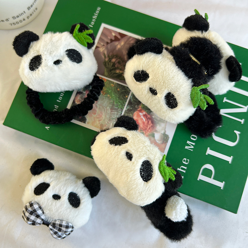 磐玲黑色熊猫抓夹发绳