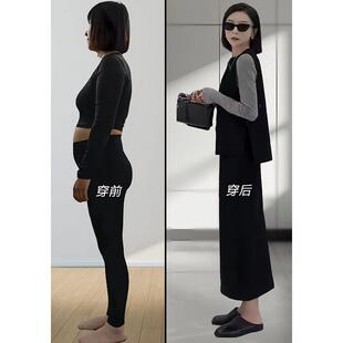 JOYIASS韩系一整套穿搭灰色修身打底衫黑色背心马甲气质半身裙两