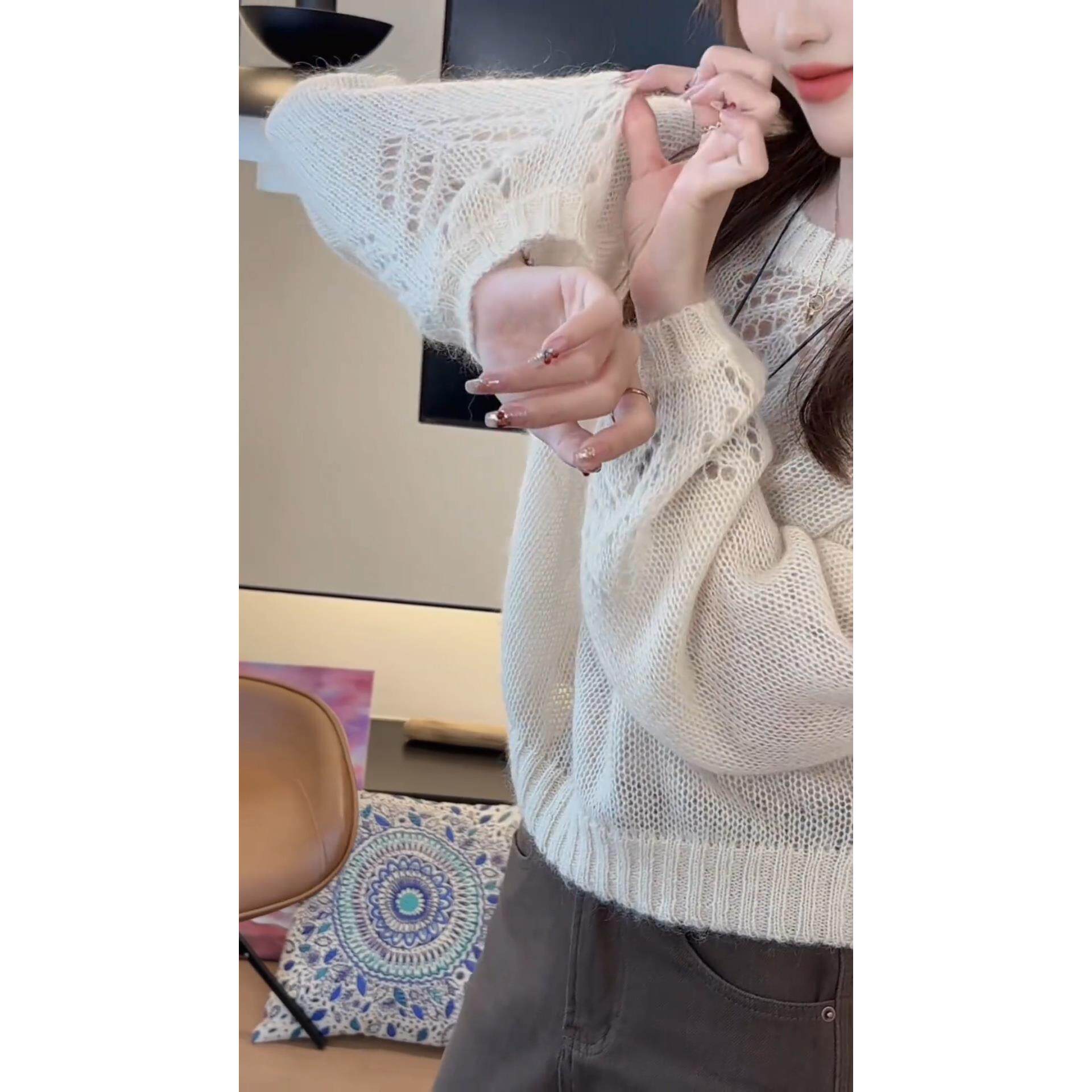 JOYIASS今年流行初秋爆款镂空毛衣针织衫女士薄款毛衣新款慵懒风