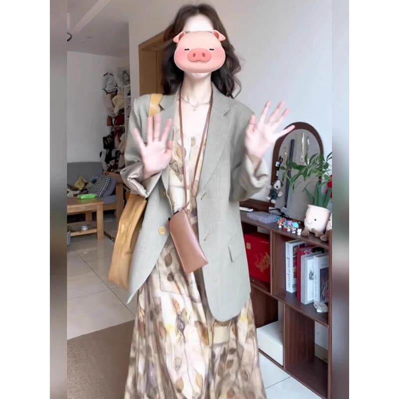 JOYIASS欧美显气质两件套装女秋季时尚气质西装外套搭配港味碎花