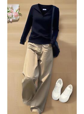 JOYIASS两件套显白覆古港风2025秋冬时尚气质工装裤女搭配黑色显