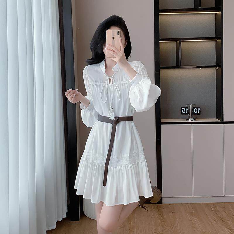 RIERA小个子宽松显瘦度假风连衣裙女装早秋法式别致绝美短款白色