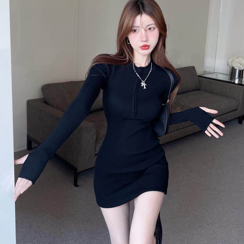 JOYIASS大码女装胖MM性感辣妹风包臀短裙秋冬新款针织紧身弹力黑