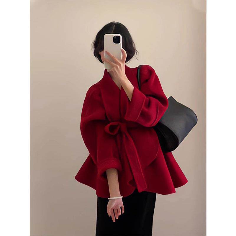 JOYIASS秋冬一整套2025新款时尚韩版高级感宽松红色外套百搭半身