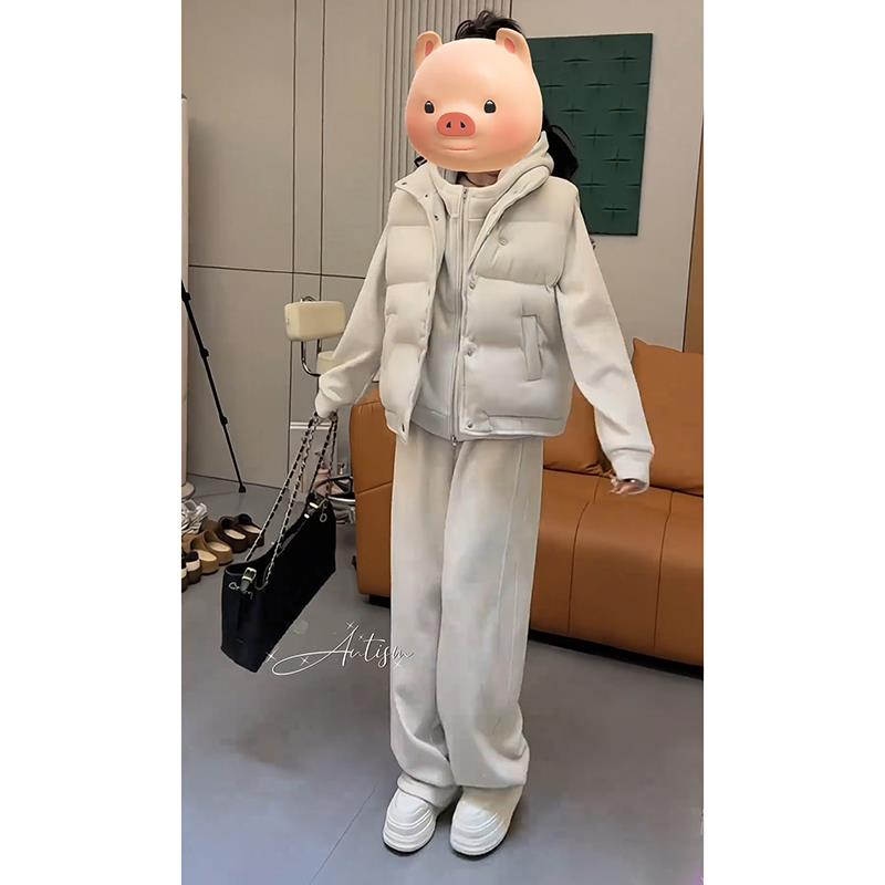 JOYIASS2025秋冬新款女生运动三件套时尚拉链连帽上衣保暖服马甲