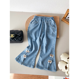 女宝宝夏装 25新款 洋气儿童防蚊裤 天丝牛仔喇叭裤 子夏季 女童裤 薄款