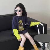 2025年新款 女童长袖 t恤春装 拼接撞色洋气时髦假两件上衣儿童春秋